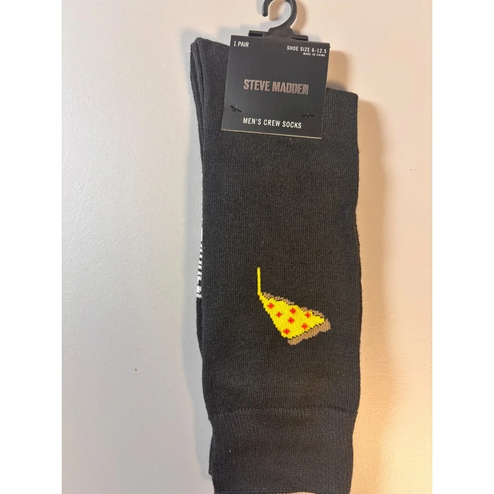 Steve Madden Mens Crew Socks‎ 6 Pack Shoe Size 6-12.5 Novelty Patterns Black
